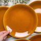 6 Vintage Longchamp amber earthenware plates, France 1970