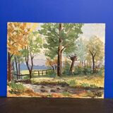 Oil on panel Landscape at the watercourse