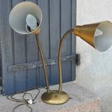 Designer desk lamp in gold metal 2 flexible arms from the 70s