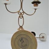 Pair of brass and three-pointed stone candelabra candle holders early twentieth century