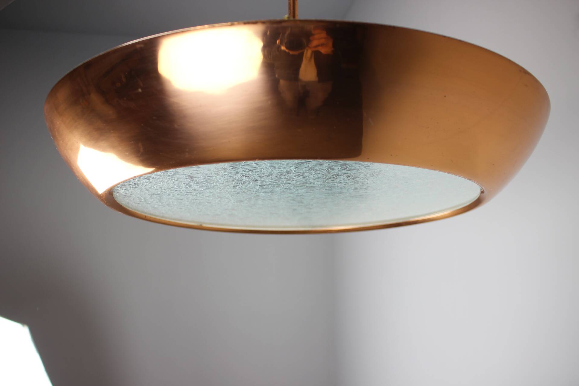 Copper UFO chandelier Bauhaus by Josef Hurka, 1930s