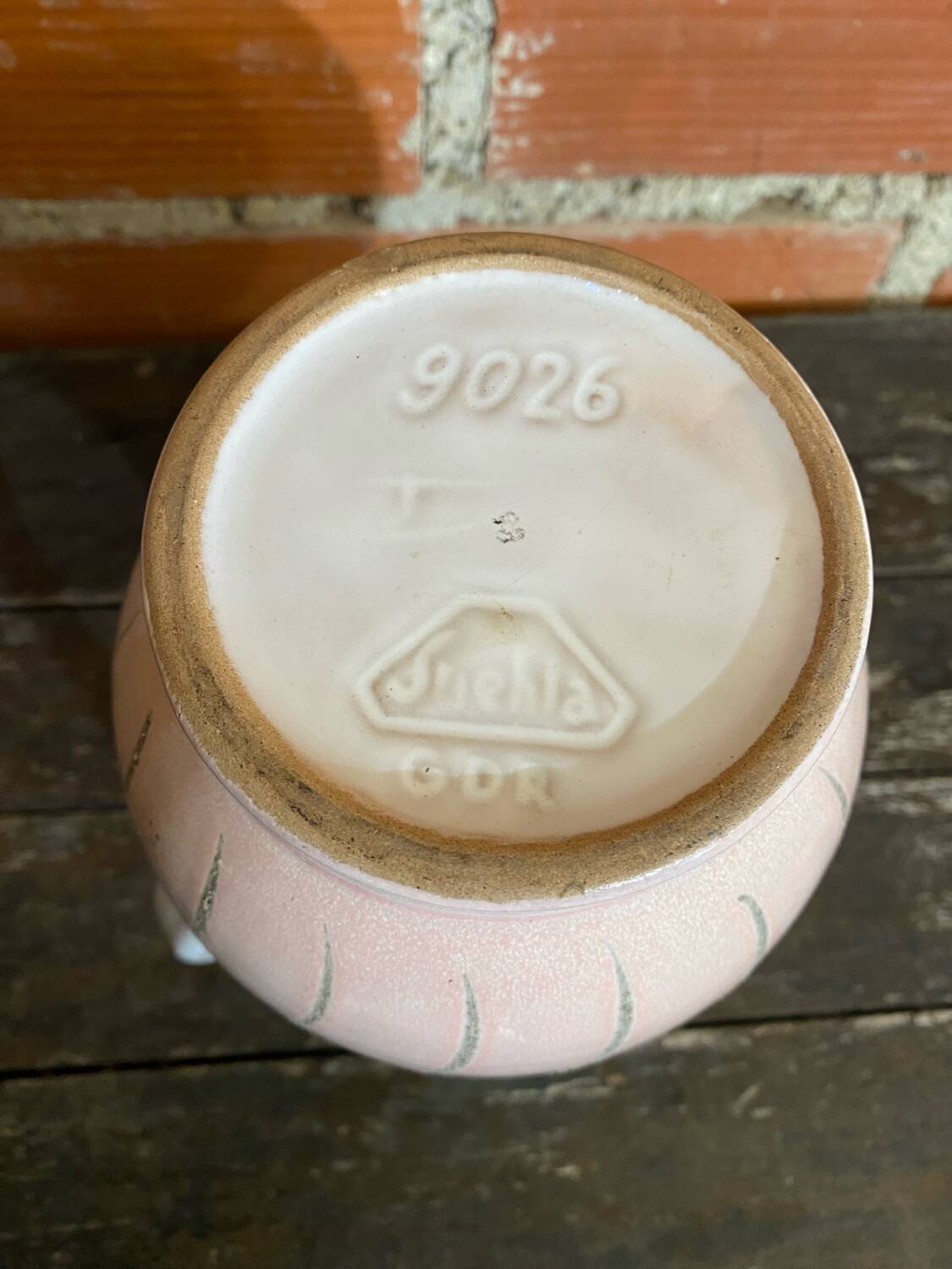 Vintage pichet ancien strehla ceramic pink & white 1950 west germany