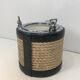 Ice bucket in leather, rope, and chrome. In the style of Jacques Adnet