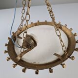 Sunburst lamp with forged nails and gold leaf and opaline, 1940s