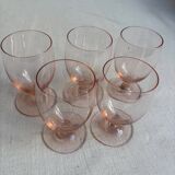 Set of 5 small pink crystal stemmed glasses