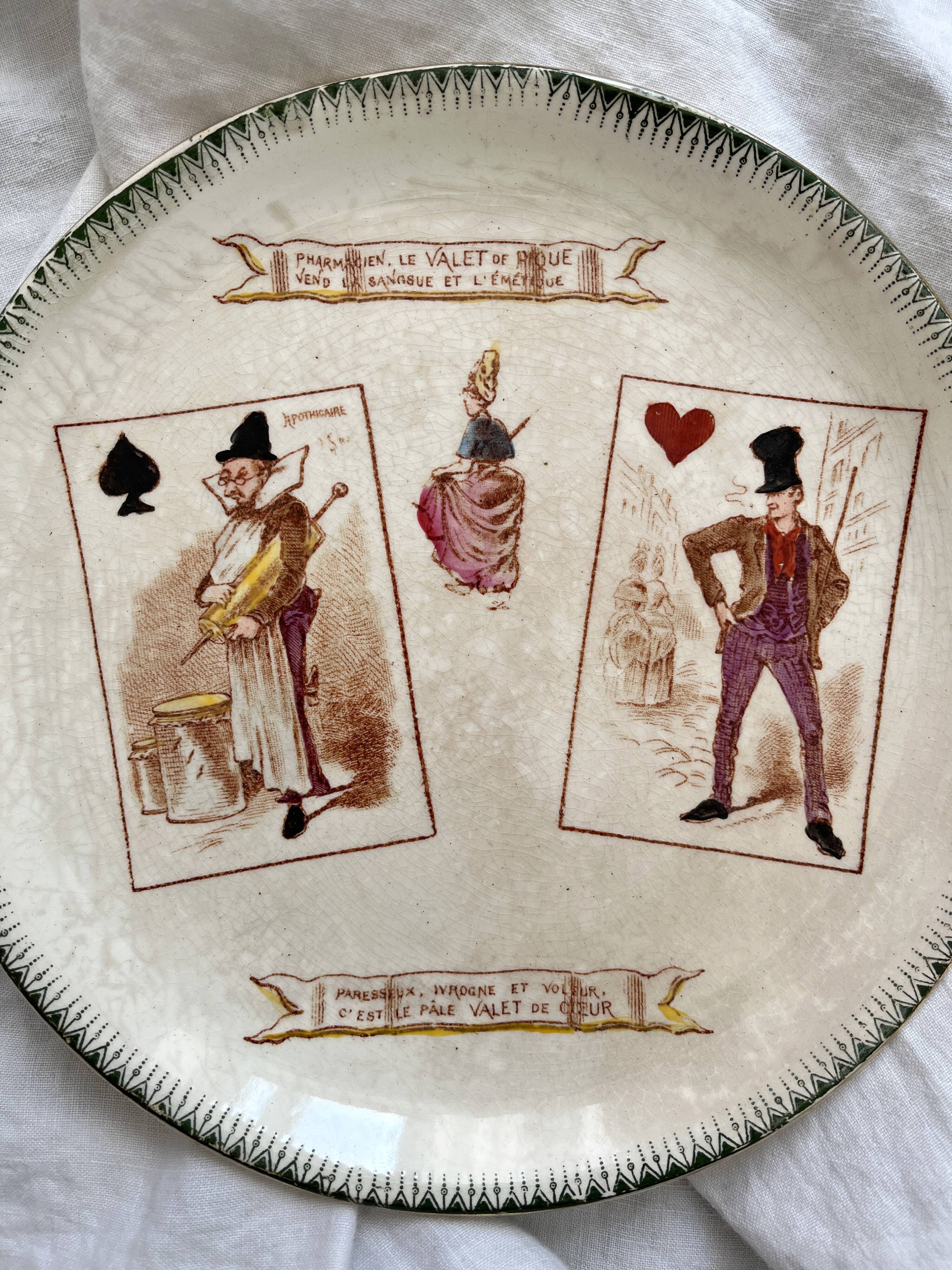 2 iron earth dessert plates HB Choisy le Roi card game theme