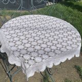 Tablecloth, crochet blanket in white cotton, artisanal and vintage