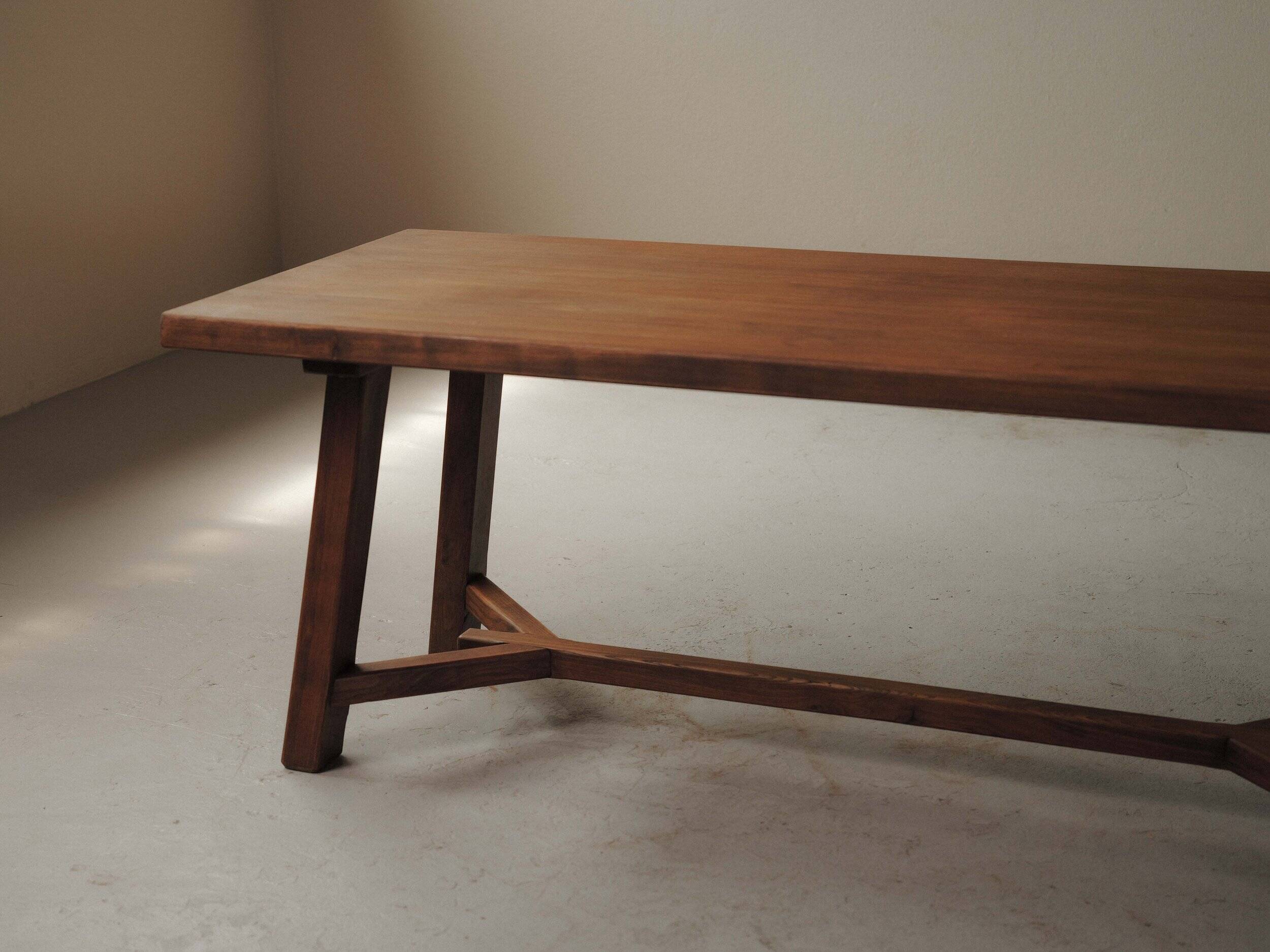 Large handcrafted oak table, France, circa 1970.
