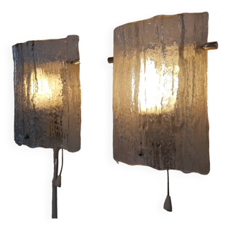 2x wall sconces by Kaiser Leuchten in ice glass