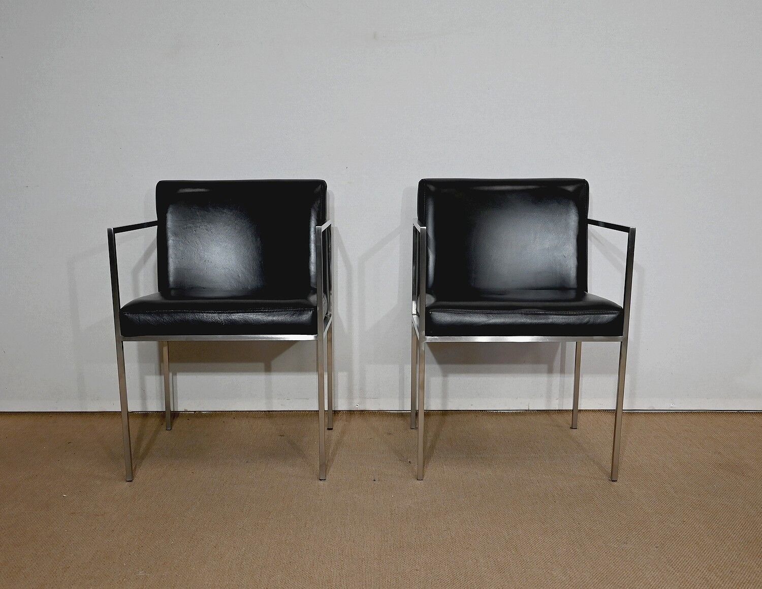 Pair of square armchairs, imitation leather – 1970