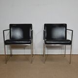 Pair of square armchairs, imitation leather – 1970