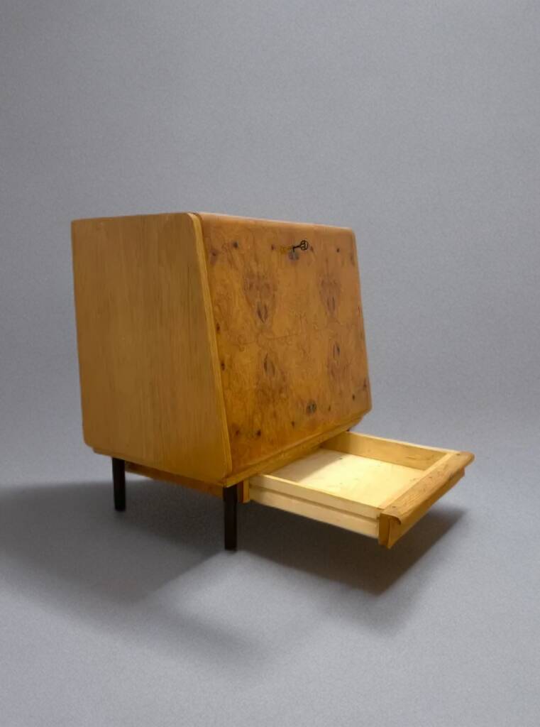 Vintage Czech Burr Walnut Bar Cabinet 1950s