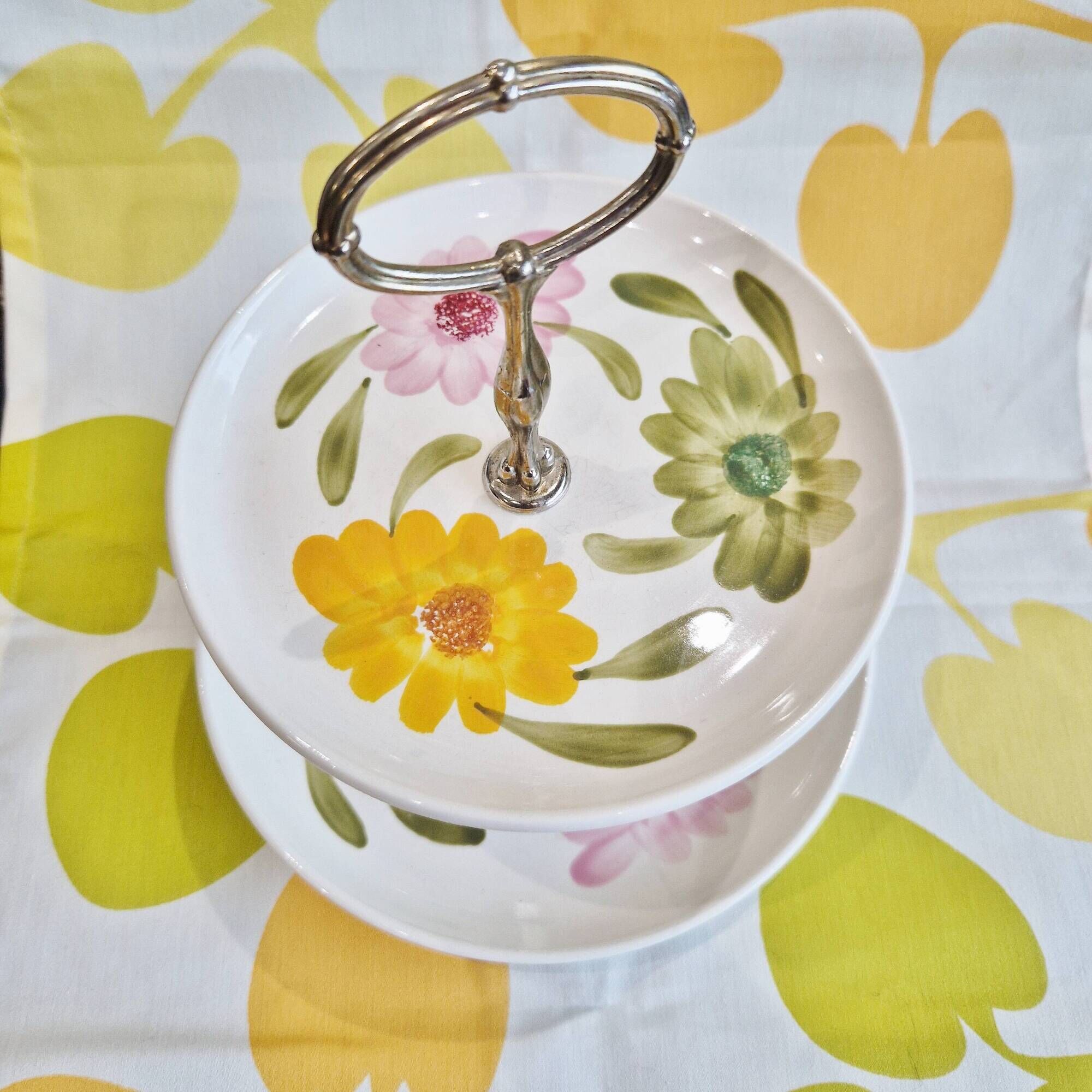 Digoin vintage serving plate cake stand, marguerite model, hand painted