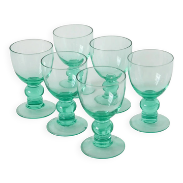 Set of 6 turquoise blue liqueur glasses, design, 1970