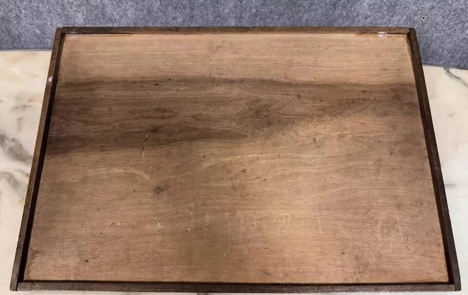 After Emile Gallé: Rectangular wooden tray with marquetry decoration