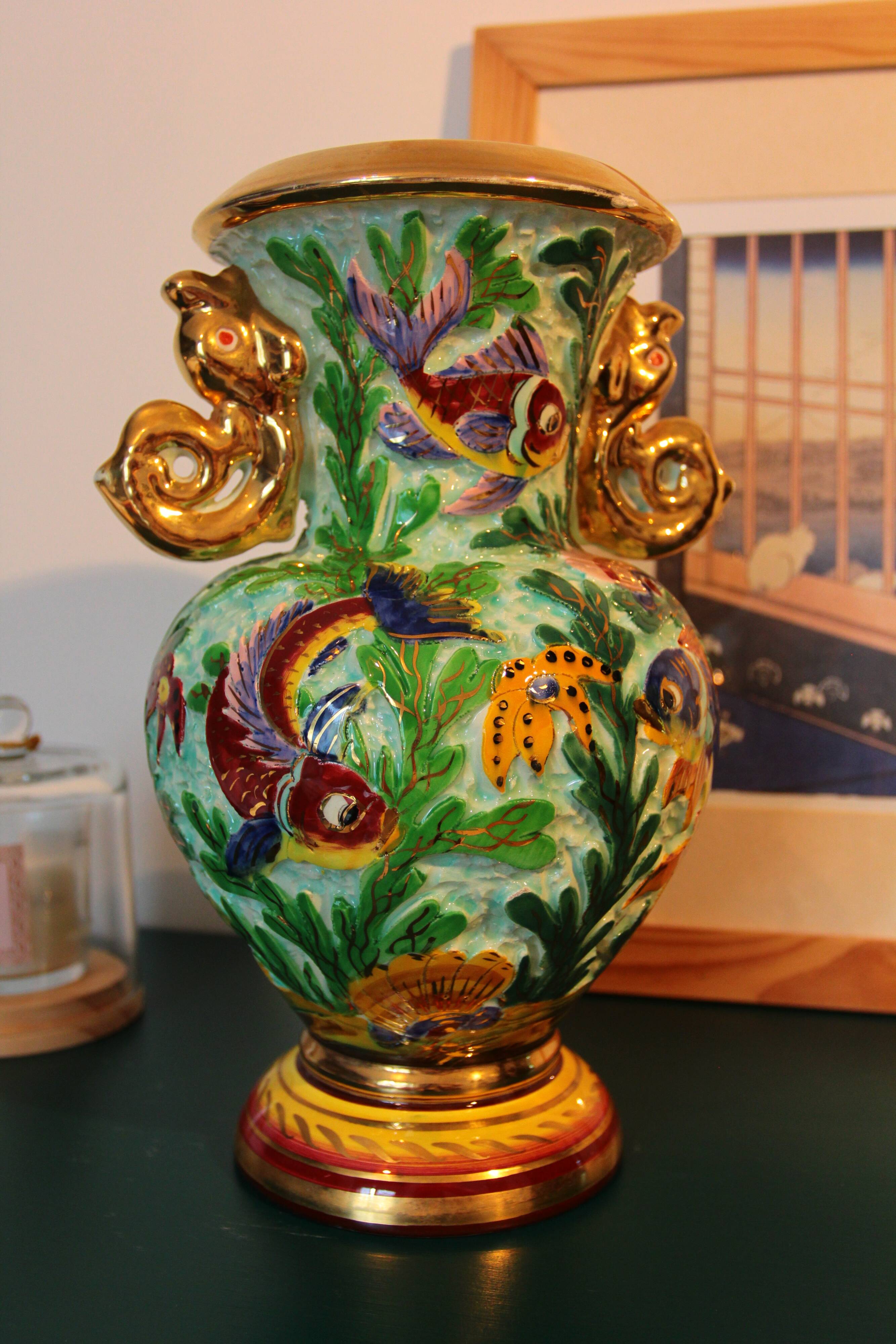 Large baluster vase with fish | Cerdazur (c. 1950-60)