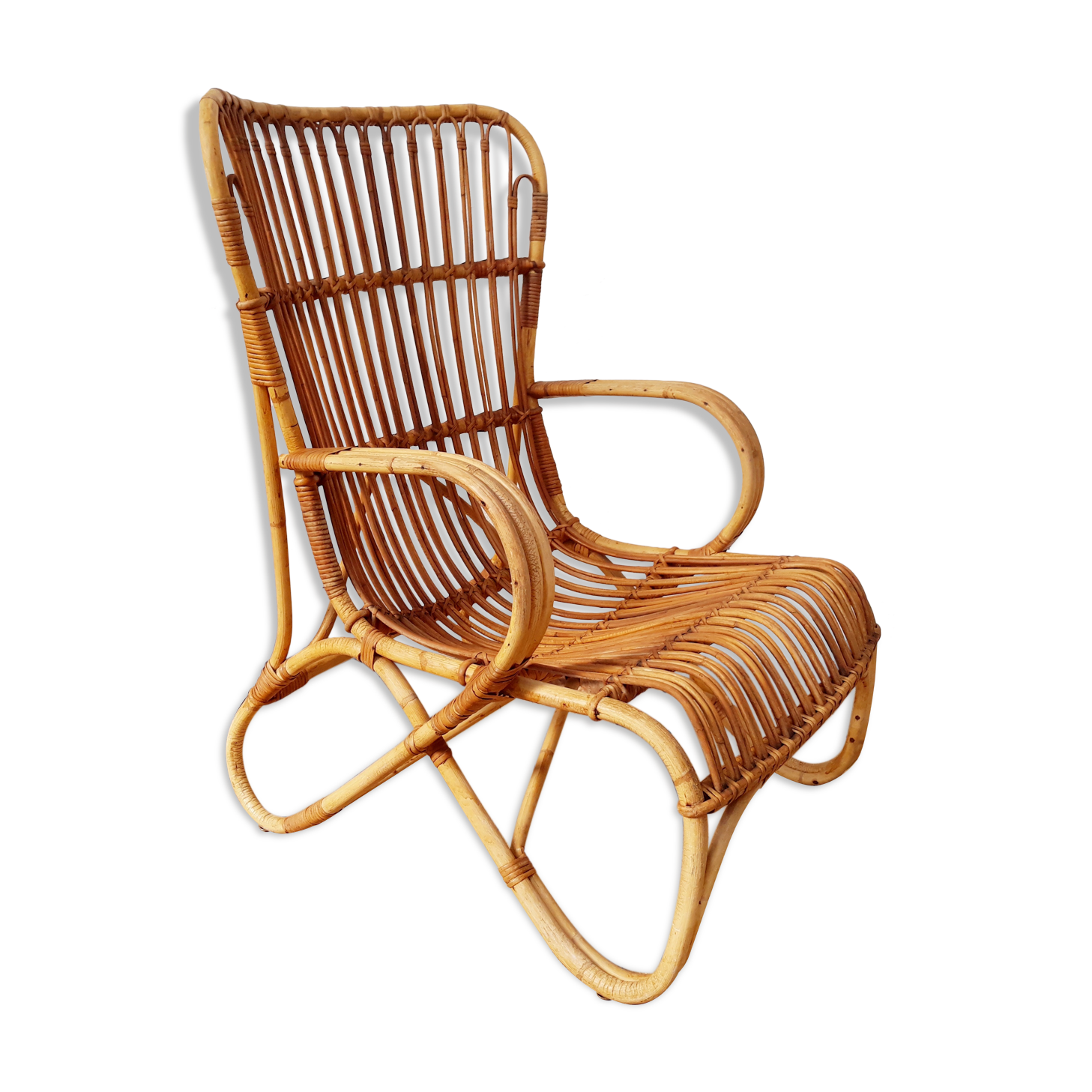 Louis Sognot vintage rattan armchair