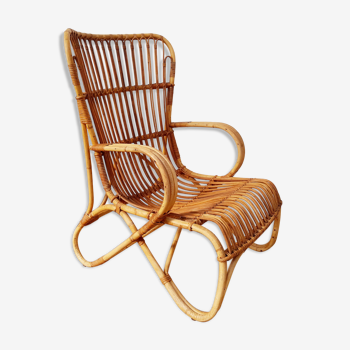 Fauteuil en rotin vintage Louis Sognot