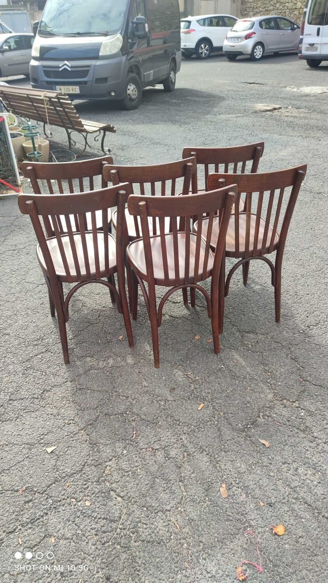 Series of 6 curved beech bistro chairs from Thonet around 1920/30