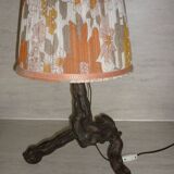 Brutalist lamp in vine stock and vintage rope or fabric lampshade