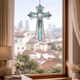 Croix en vitrail – Style Tiffany fait main, décoration murale