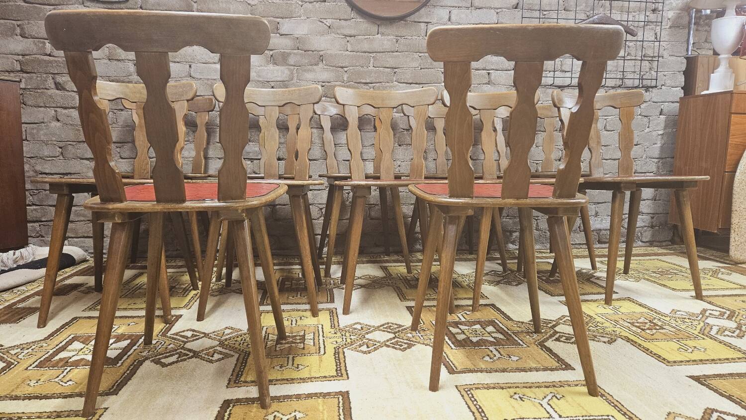 Set of 12 vintage 1960s red leatherette bistro chairs