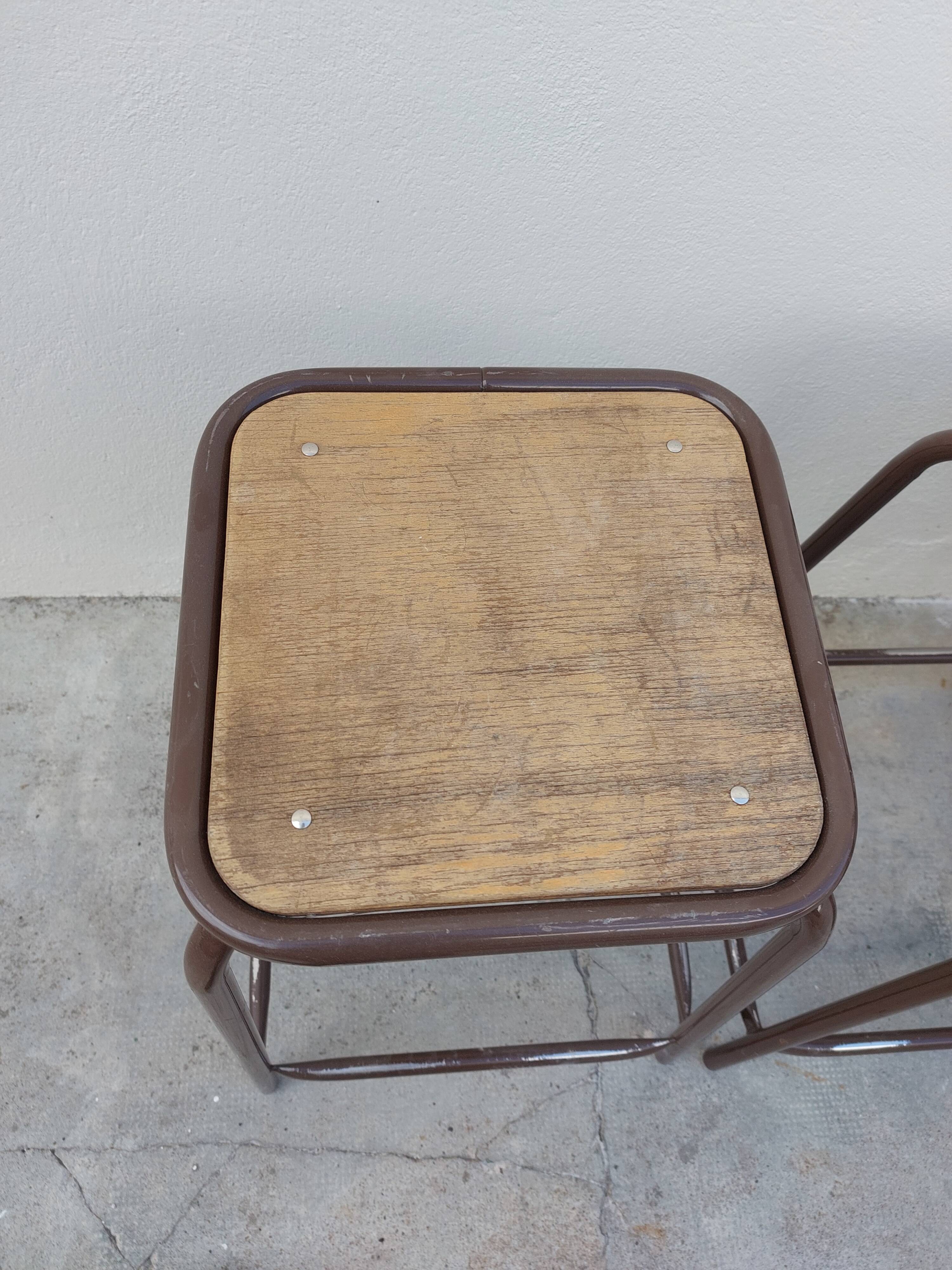 Series of 6 old workshop iron stools 1980