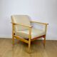 Vintage Loft armchair 70s light beige - velvet fabric - natural beech wood