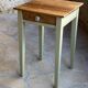 Restored antique oak bedside table - almond green and natural varnished wood