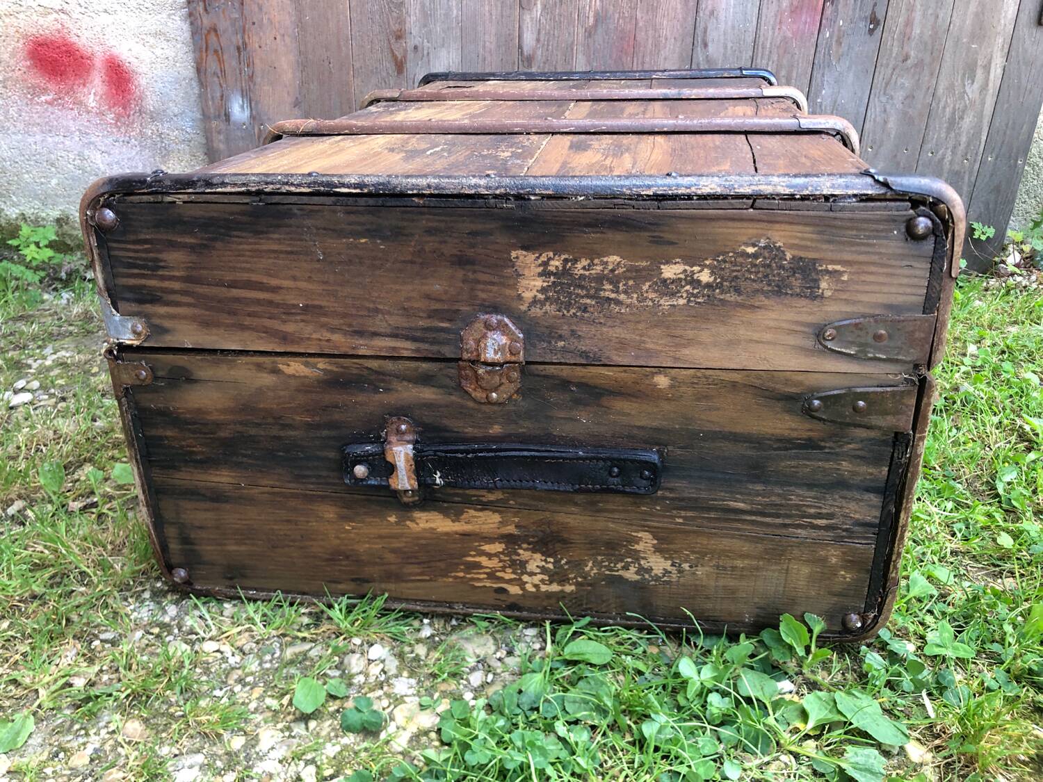 Old wooden transport trunk late 19th century vintage