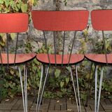 4 red Formica chairs with Eiffel legs 1950