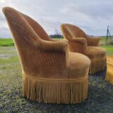 Set of toad armchairs and vintage yellow ottoman