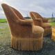 Ensemble de fauteuils crapaud et pouf jaune vintage