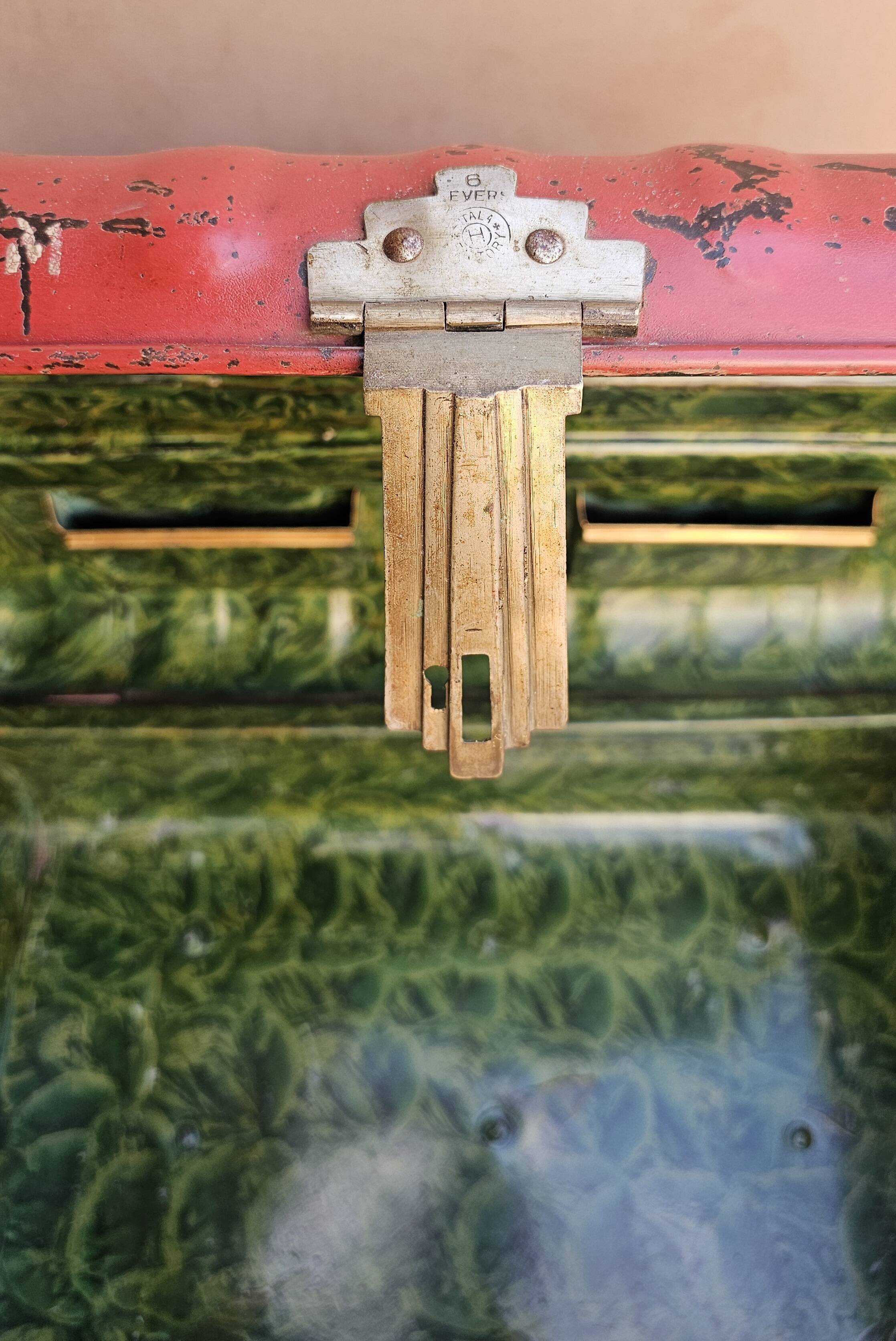 Old metal and brass travel trunk from the Indian Railway
