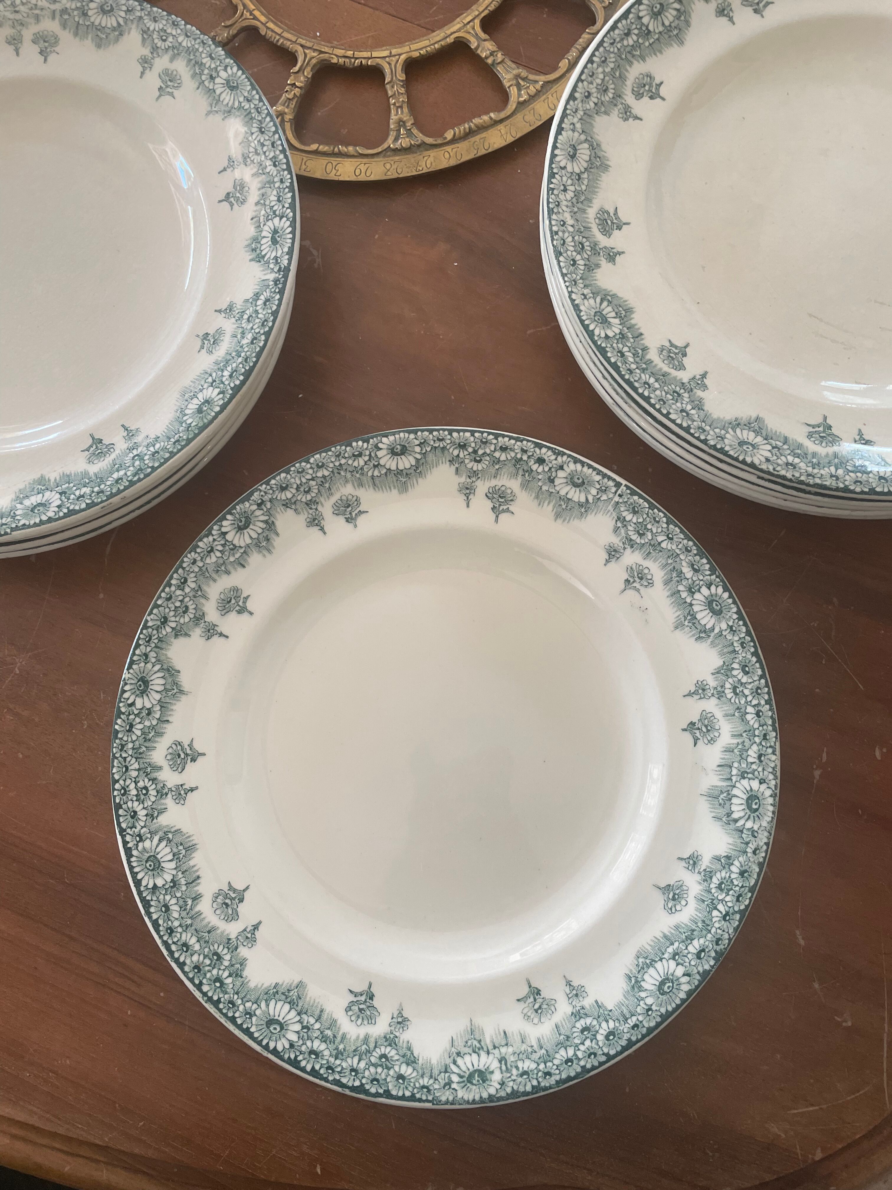 Set of 5 flat plates Terre de fer Longwy
