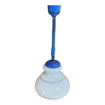 Suspension en opaline blanche et monte et baisse bleu, années 70