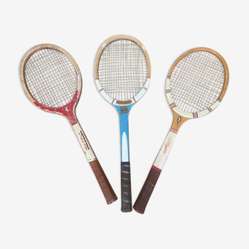 Series of 3 wooden rackets years 50-60