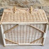 Vanity, vintage wicker suitcase
