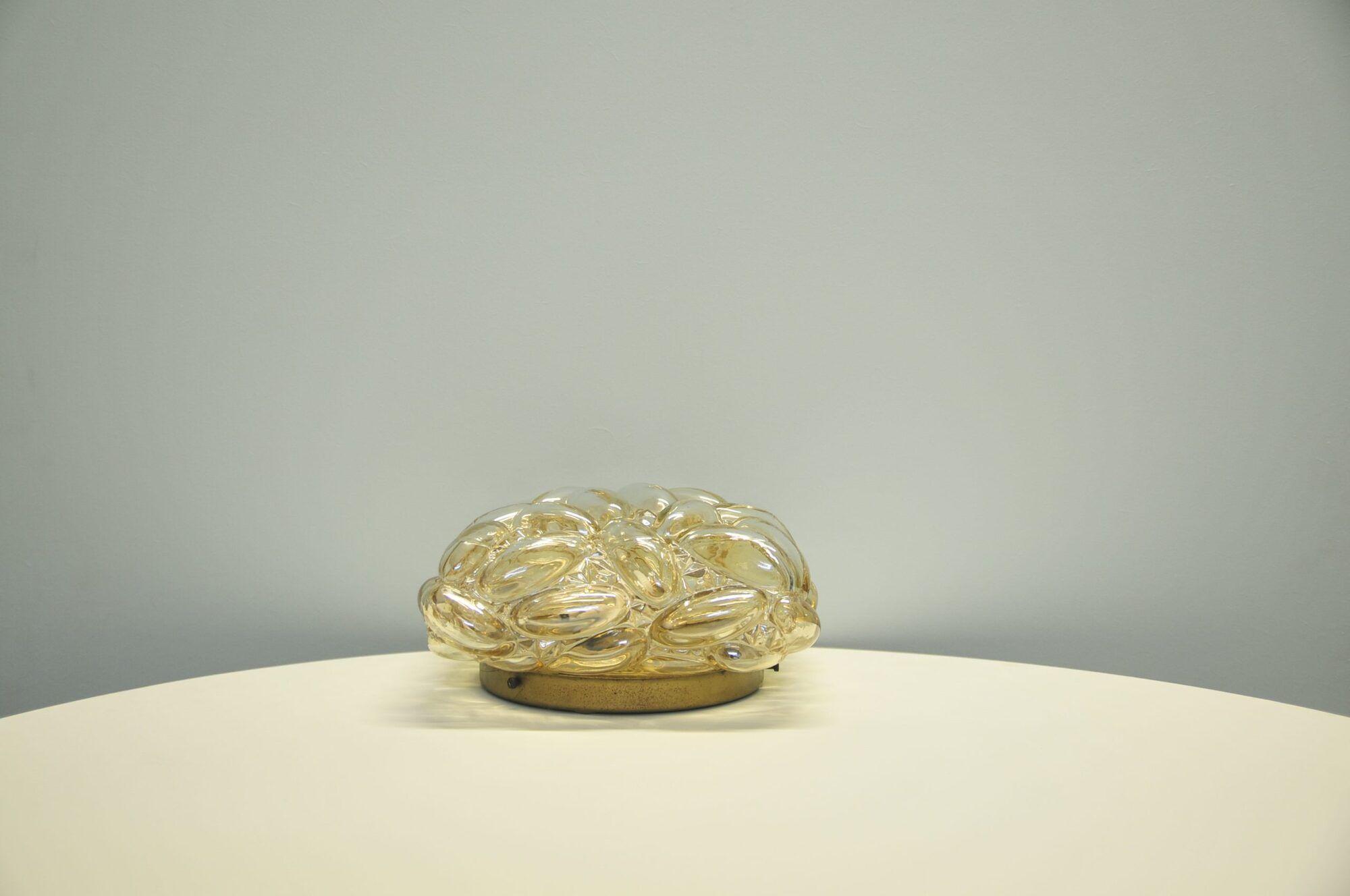 Vintage amber glass ceiling lamp screen by Helena Tynell for Glashütte Limburg 1960