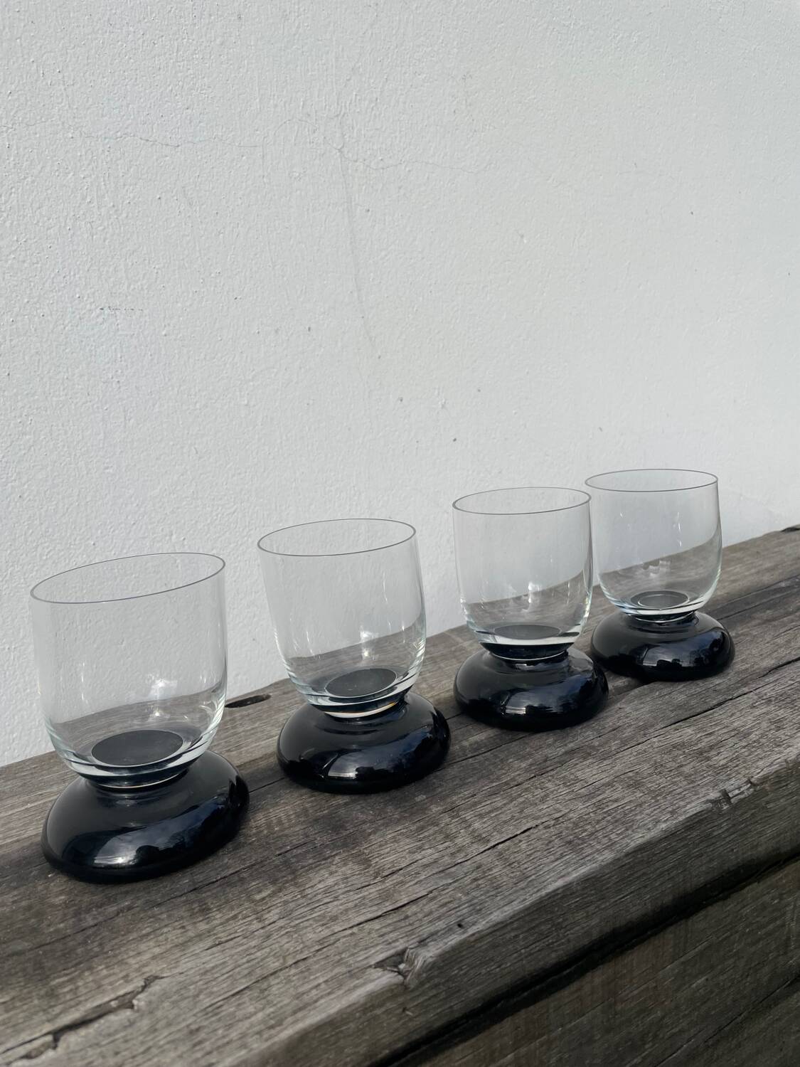 4 black water glasses 1990