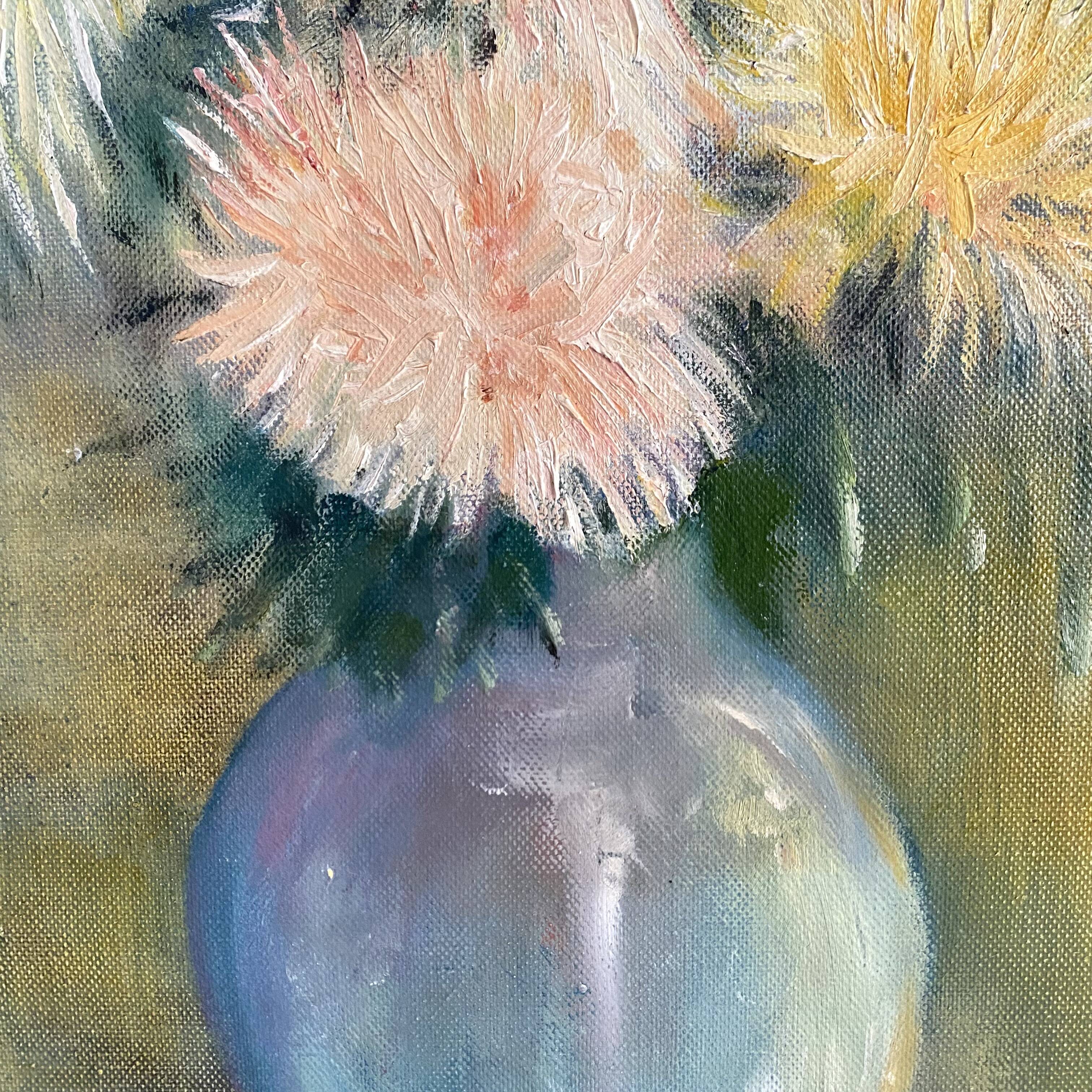 Still life bouquet of chrysanthemums, oil on canvas