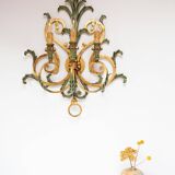 Large Italian wall lamp in gold and green metal. 90s