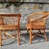 Paire de fauteuils de salon en rotin des année 1960