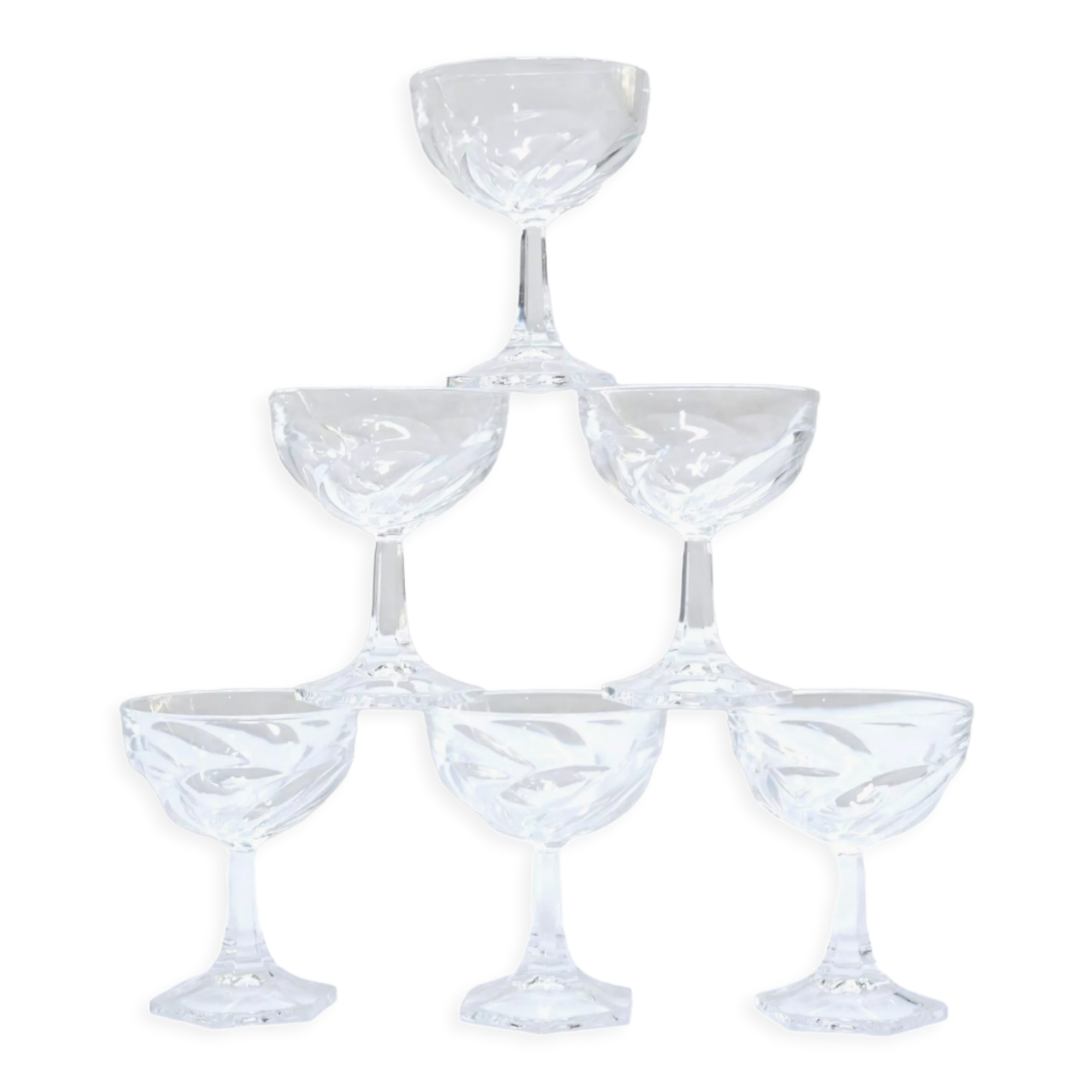 Series of 6 vintage crystal champagne glasses