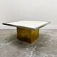 Brute travertine coffee table with brass base and chrome edges, France 1970s.