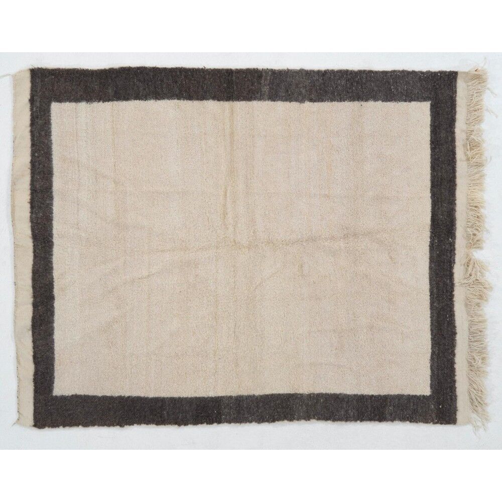 Vintage Handmade Tulu Rug in Natural Undyed Cream and Gray Wool, Custom Options Available