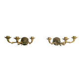 20th Century French Bronze & Brass Wall Sconces with Lion Heads, Set of 2
