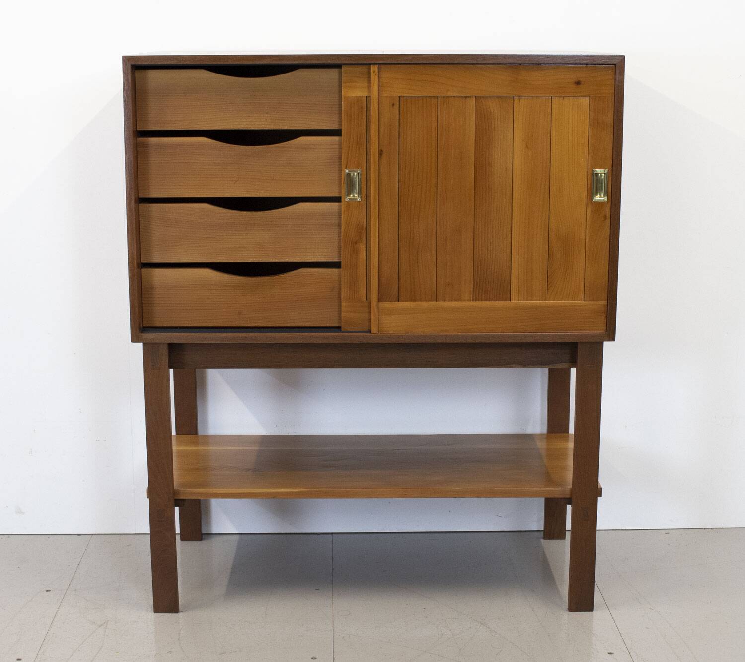 Mid Century Cherry and Teak Linen Cabinet, 1960s