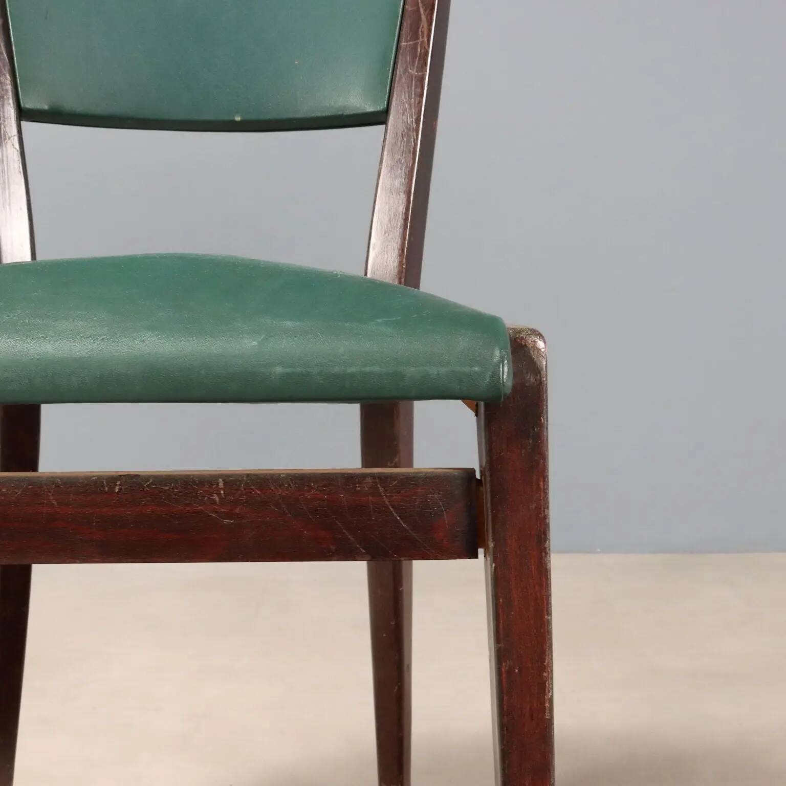 Vintage beech chairs, foam and faux leather, design, Italy, 1950s