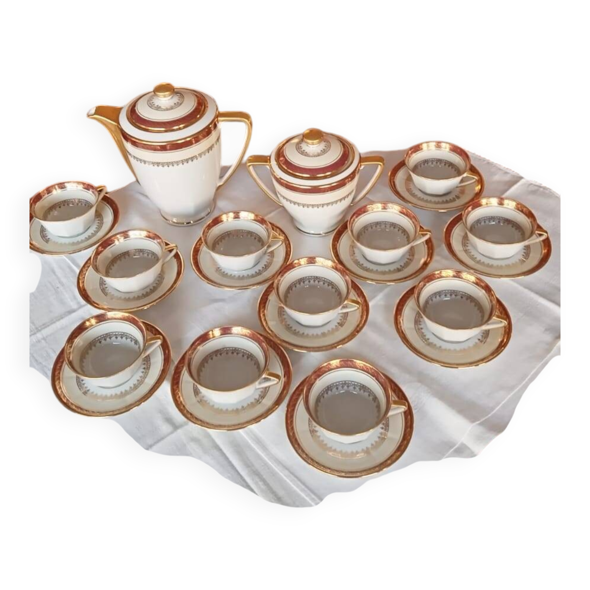 Vilatte Limoges Porcelain Coffee Service 13 Pieces, 11 People 1950